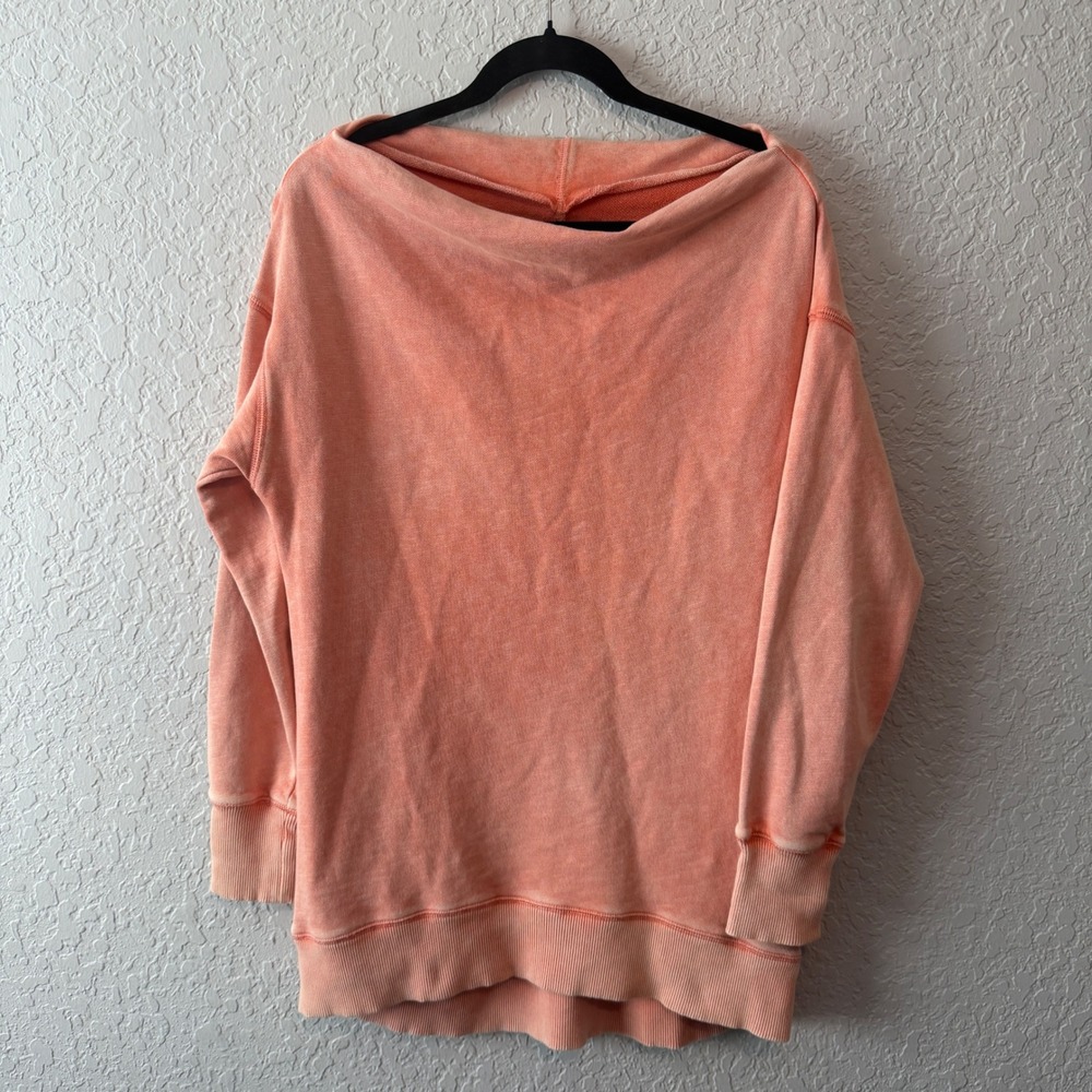 Pilcro and the Letterpress Boat Neck Sweatshirt Small Coral Acid Wash Boho